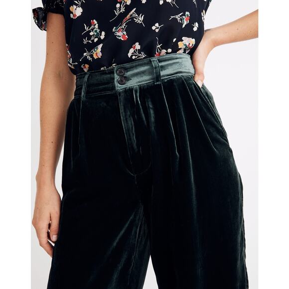 Madewell Velvet Wide Leg Pants Size 4 Smoky Spruce Green Crop Pleated *repaired - Picture 4 of 13